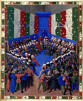 Le roi tenant un lit de justice à Vendôme, Jean Fouquet, Boccace de Munich