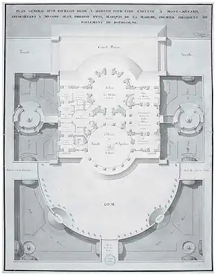 Le château en coupe et vue de dessus(rez de chaussée).