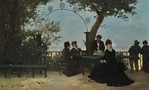 Le Goûter sur la terrasse, non daté, huile sur toile, 57&nbsp;×&nbsp;91&nbsp;cm, Londres Sotheby's.