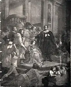 Le Maire Jean Guiton sur les marches de l'hôtel de ville exhorte ses concitoyens à ne pas se rendre, La Rochelle, musée d'Orbigny Bernon.