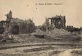 Fosse no&nbsp;2 , Ruines juste après la Première Guerre mondiale.