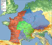 Le royaume des Francs en 581.