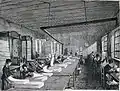 La salle, ou l'atelier de revoyage, de comptage, de pliage, de mise en presse et d'empaquetage du papier, dessin à l'encre par Louis Figuier, 1873