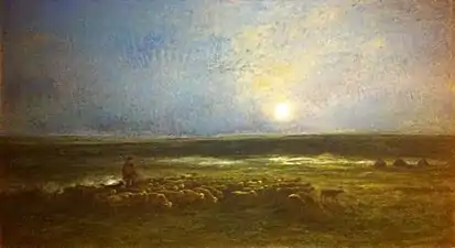 Lever de lune à Auvers, ou Le Retour du troupeau (1877), huile sur toile, 106.5 x 188&nbsp;cm, musée des beaux-arts de Montréal.