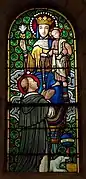 Vitrail, donation du Rosaire à saint Dominique.