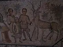 détail du panneau du sacrifice à Diane chasseresse dont deux têtes de personnages ont été reprises