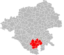 Carte représentant un groupe de communes dans son département.