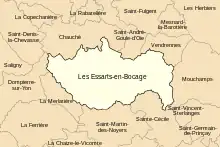 Carte montrant les différentes communes autour d'Essarts-en-Bocage.