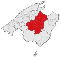 Localisation de la comarque du Pla de Mallorca dans l'île de Majorque.