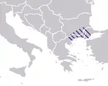Frontières approximatives de la Macédoine, au cours de la domination byzantine