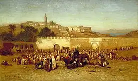 Louis Comfort Tiffany (1873) Market Day Outside the Walls of Tangiers, Morocco [Peinture] Smithsonian American Art Museum, Etats Unis