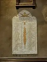 Église Saint-Patern : plaque commémorative des morts de la Première Guerre mondiale