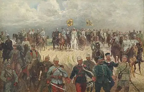 Les monarques avec leurs généraux en chef à la Première Guerre.