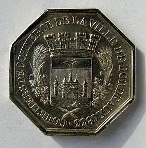 Courtiers de commerce de la ville de Bordeaux (1833), médaille en argent, revers.