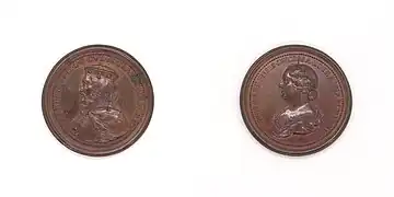 Une médaille ronde, à l'avers avec le portrait de Ferry II de Lorraine et de sa femme Agnès au revers