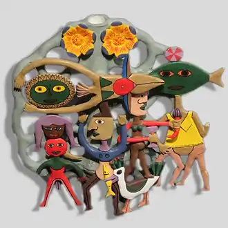 Arbre de vie inspiré de l'art contemporain. Village de Metepec. État de Mexico. H. 52&nbsp;cm. Terre cuite, pigments