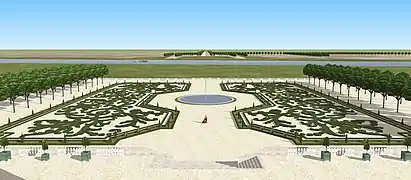 Vue sur le parterre du château de Maisons au XVIIe&nbsp;siècle, depuis le premier étage.