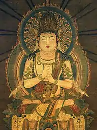 Buddha Vairocana. Détail d'un rouleau suspendu, H. totale 150 cm. XIIe&nbsp;siècle