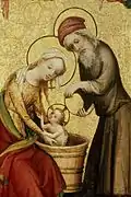 Marie et Joseph baignant Jésus (détail)