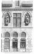 Gravure de la façade de la Maison des musiciens par Viollet-le-Duc.