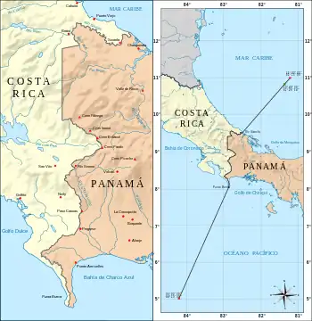 Tracé de la frontière entre le Costa Rica et le Panama.
