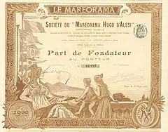 Part de fondateur de la Société du Maréorama Hugo d'Alési.