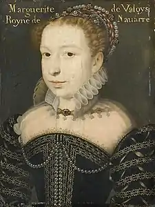 Portrait de Marguerite de Valoys, royne de Navarre, huile sur bois, anonyme (seconde moitié du XVIe&nbsp;siècle)