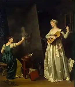 Artiste peignant le portrait d'une musicienne (vers 1800), huile sur bois, 61&nbsp;×&nbsp;51,5&nbsp;cm, Saint-Pétersbourg, musée d'État de l'Ermitage.