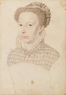 Marguerite de Valois, François Clouet, vers 1572, pierre et sanguine sur papier, 35,1X24,7, cabinet des estampes, Bibliothèque Nationale.