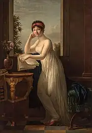 Une jeune femme appuyée sur le bord d’une croisée (Portrait présumé de Marie-Denise Villers, née Lemoine), 1798-1799, Melbourne, National Gallery of Victoria.