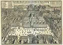 La place du marché de Leipzig avec l'ancien hôtel de ville, 1712