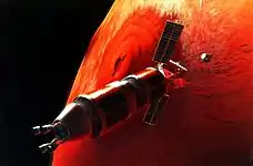 Rendez-vous, le vaisseau de transport interplanétaire et le module d'atterrissage se rencontrent en orbite autour de Mars.