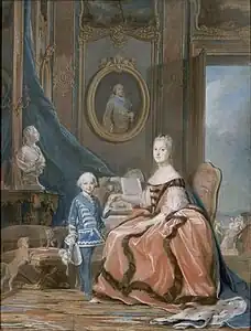 La dauphine Marie-Josèphe de Saxe avec son fils le duc de Bourgogne, vers 1761 par Quentin de La Tour.