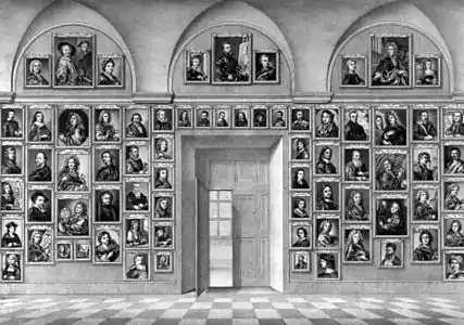 Frà Benedetto Vincenzo (1714-1758) (Benedetto de Greyss&nbsp;(nl)), Autoportraits aux Offices, gravure, 1748.