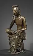 Maitreya en méditation. Bronze doré. 93.5&nbsp;cm. Corée, fin VIe-début VIIe, probablement Silla en cours d'unification Musée national de Corée