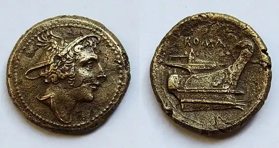 Portrait de Mercure sur une Semuncia en bronze (215-211 av. J.-C.)