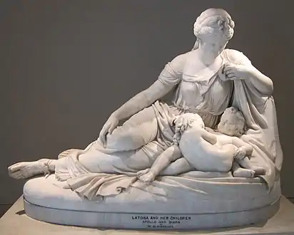 Léto et ses enfants Artémis et Apollon, William Henry Rinehart (en), 1874.