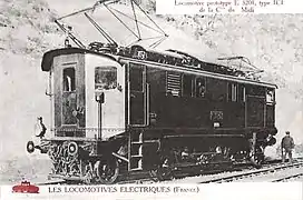 1C1 E 3201 du Midi, 1912, sous la caténaire 12&nbsp;kV 16&nbsp;²⁄₃&nbsp;Hz de la ligne de Perpignan à Villefranche.