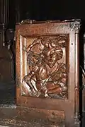 Banc du chœur de l'abbaye représentant Samson et Dalila.