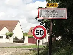 Panneau d'entrée d'Écuelles, commune de Moret Loing et Orvanne