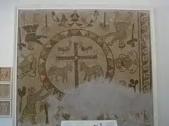 Mosaïque chrétienne des quatre évangélistes, trouvée dans la maison du vicus castrorum à Carthage