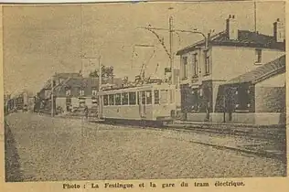 Date inconnue, motrice Standard passant devant la gare de Néchin La Festingue avant de pénétrer en France.