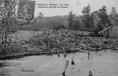 Moulin de Cuissat après le bombardement allemand.