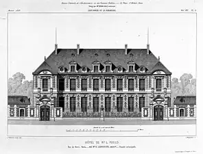 Hôtel de M.&nbsp;L. Fould, rue de Berri à Paris par Henri Labrouste (détruit), gravure parue dans la Revue générale de l'architecture et des travaux publics en 1858.