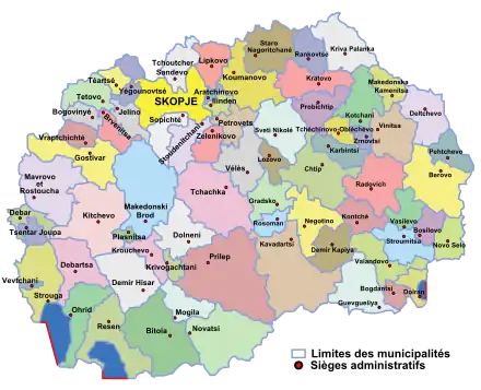 Carte des communes de Macédoine du Nord