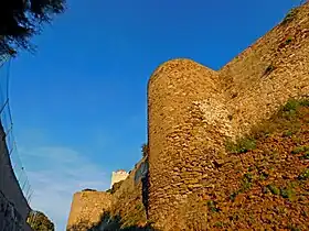 Photographie d'une muraille fortifiée comportant deux tours.