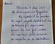 Une dictée (une copie d'élève)