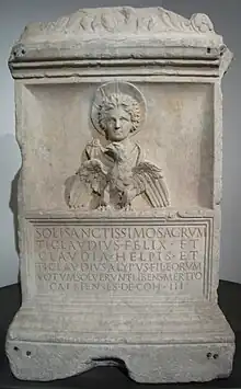 Autel au dieu de Palmyre, Malakbêl (Soleil), inscription votive. H. 3,50 m. IIe&nbsp;siècle EC. Musées du Capitole