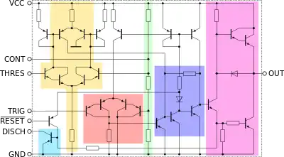 Schéma interne du 555 en version bipolaire.