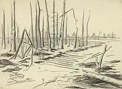 Dessin de Geoffrey Rose :Près de Deniécourt; février 1917.